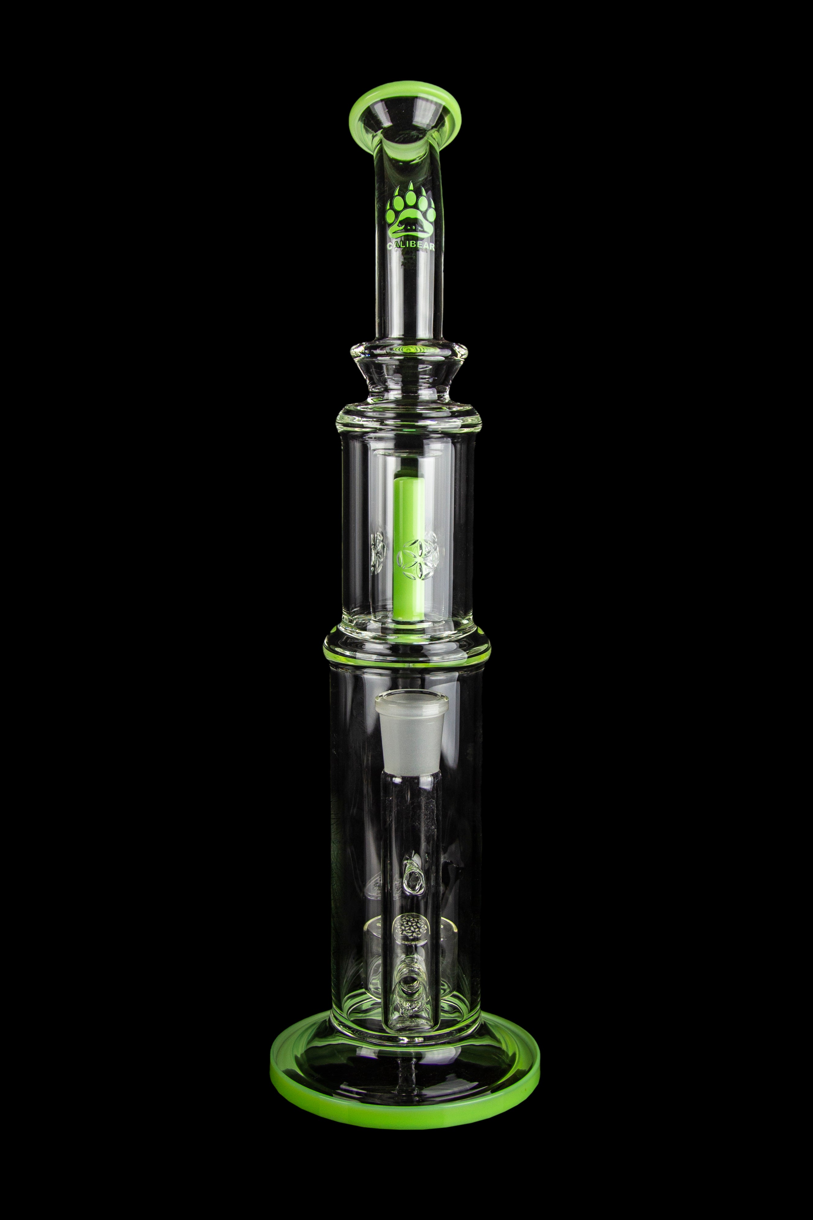 Calibear Susan: The Stylish Bent Neck Dual Perc Stemless Water Pipe with Colorful Accents