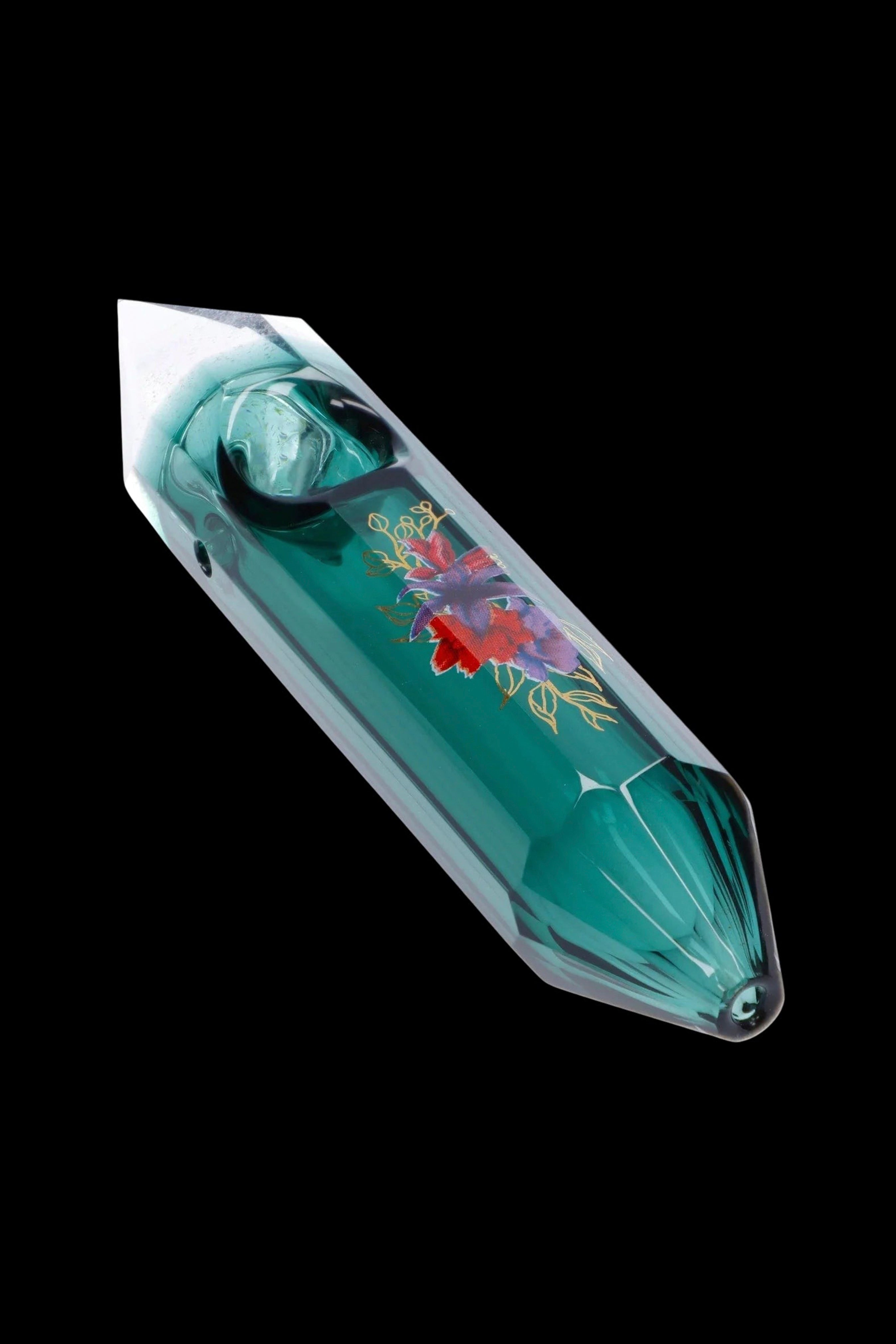Exquisite Floral Lush Teal Crystal Hand Pipe: A Must-Have!