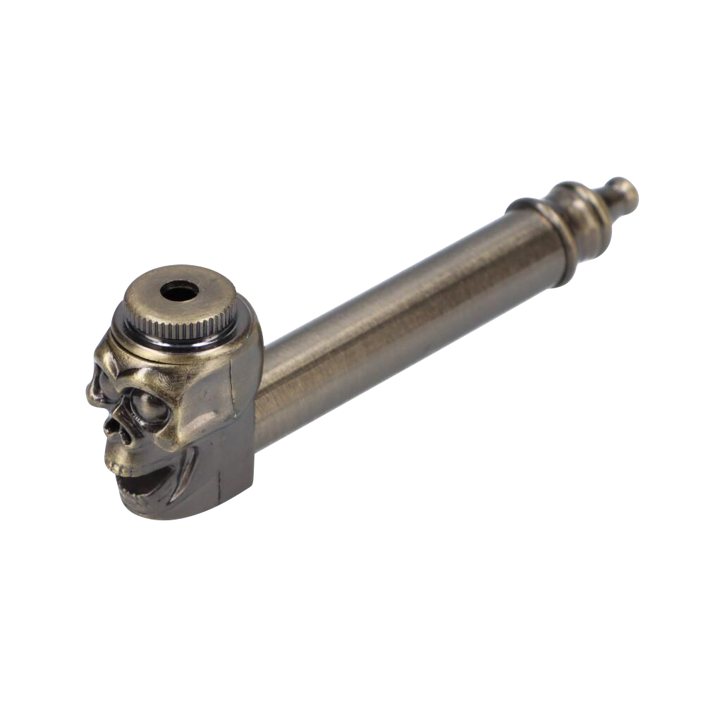 Stunning Metal Hand Pipe Featuring a Detailed Skull Head