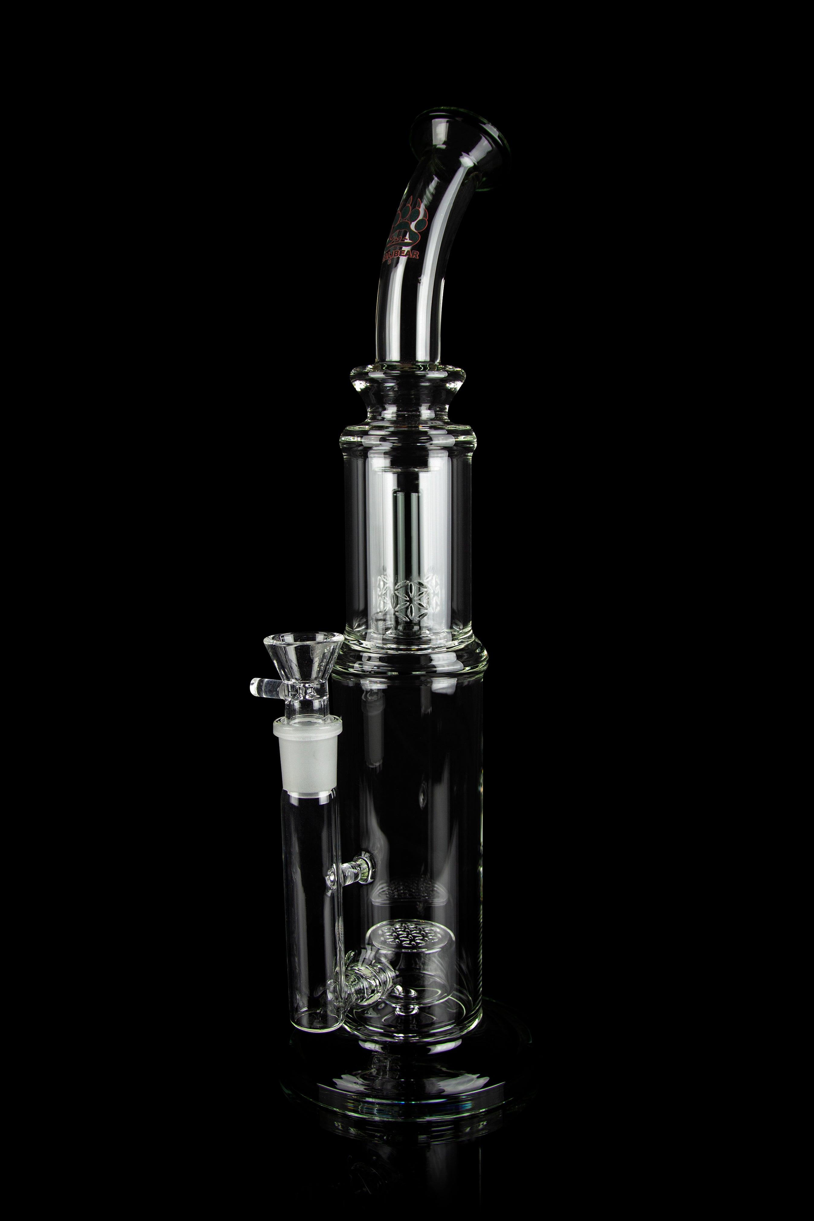 Calibear Susan: The Stylish Bent Neck Dual Perc Stemless Water Pipe with Colorful Accents