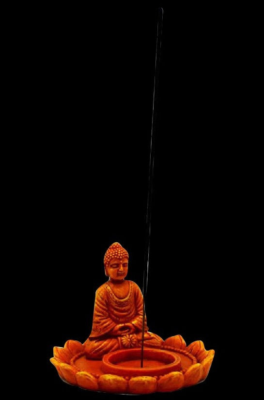 Enchanting Meditating Buddha Lotus Flower Incense Burner