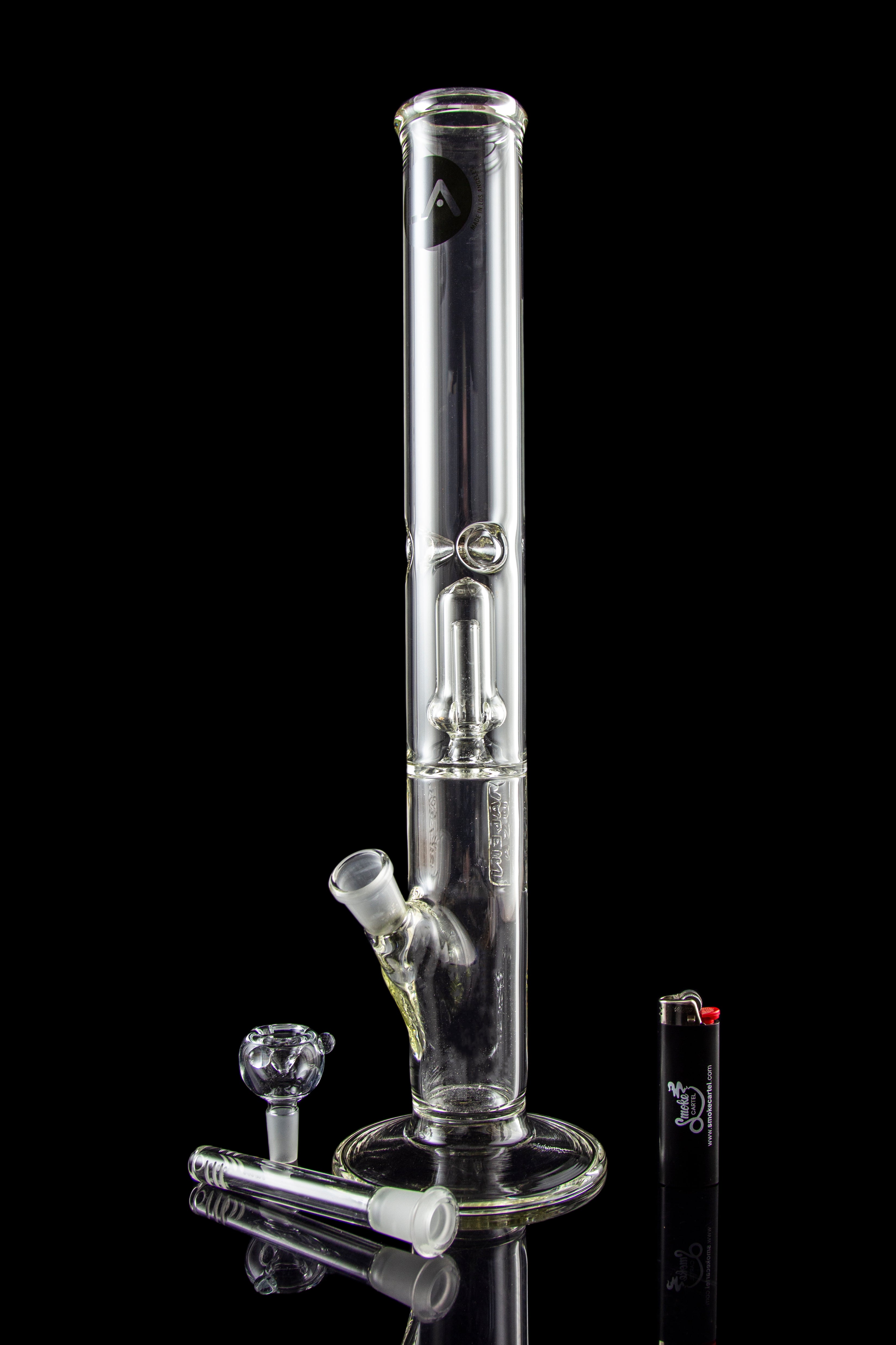 LA Pipes Thick Glass Straight Tube Bong with Showerhead Perc - Multiple Perc Options!