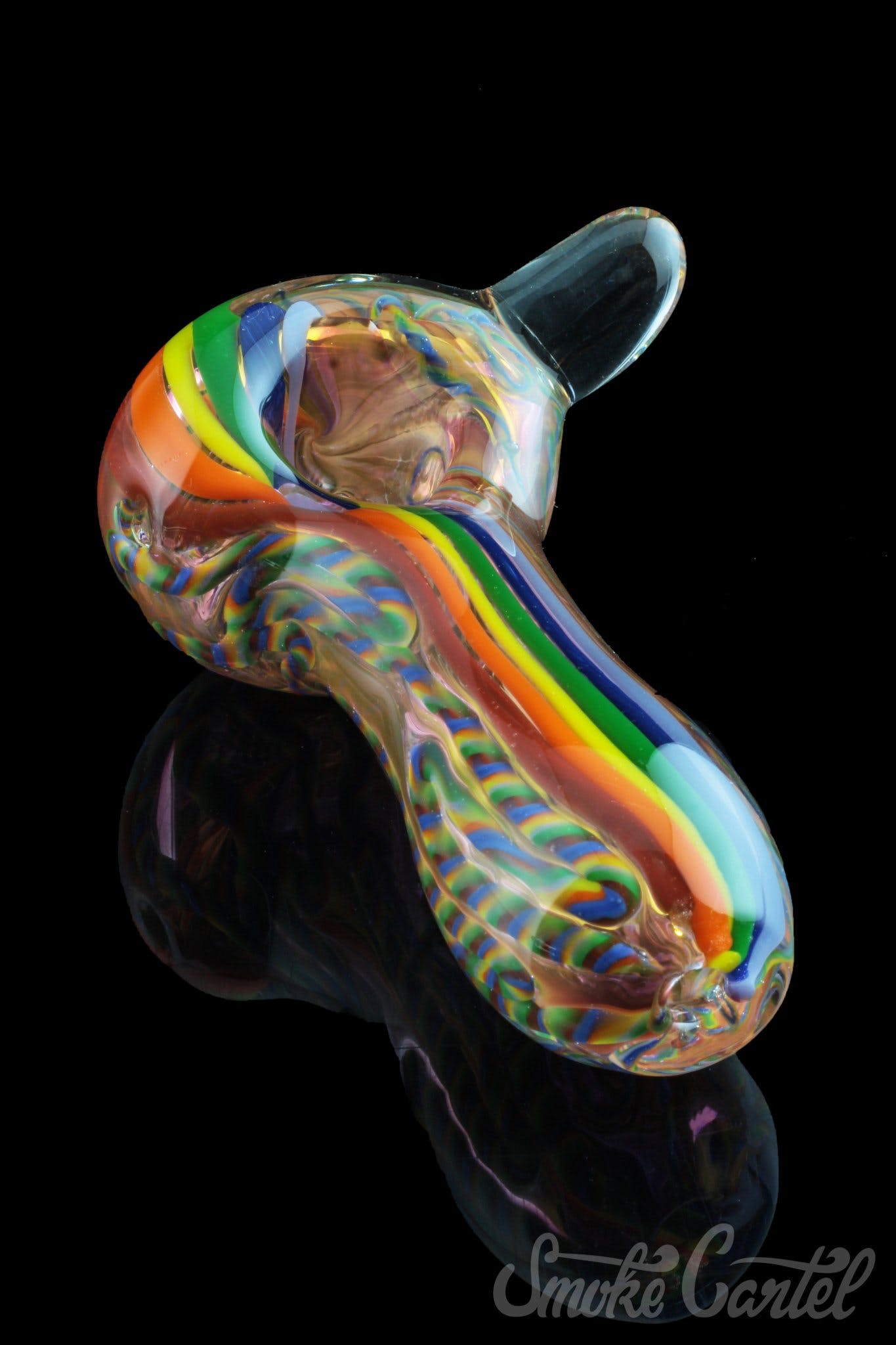 Stunning Heavy Cane Worked Rainbow Spoon - Rainbow Mega Pipe