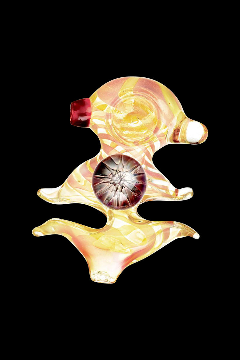 Stunning Fumed Pastel Swirl Amoeba Spoon Pipe with Ornamental Flower