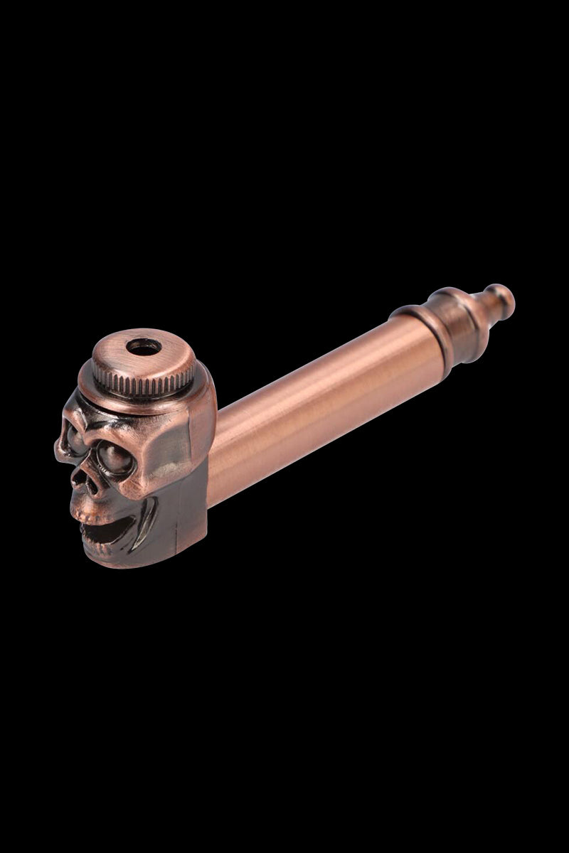 Stunning Metal Hand Pipe Featuring a Detailed Skull Head