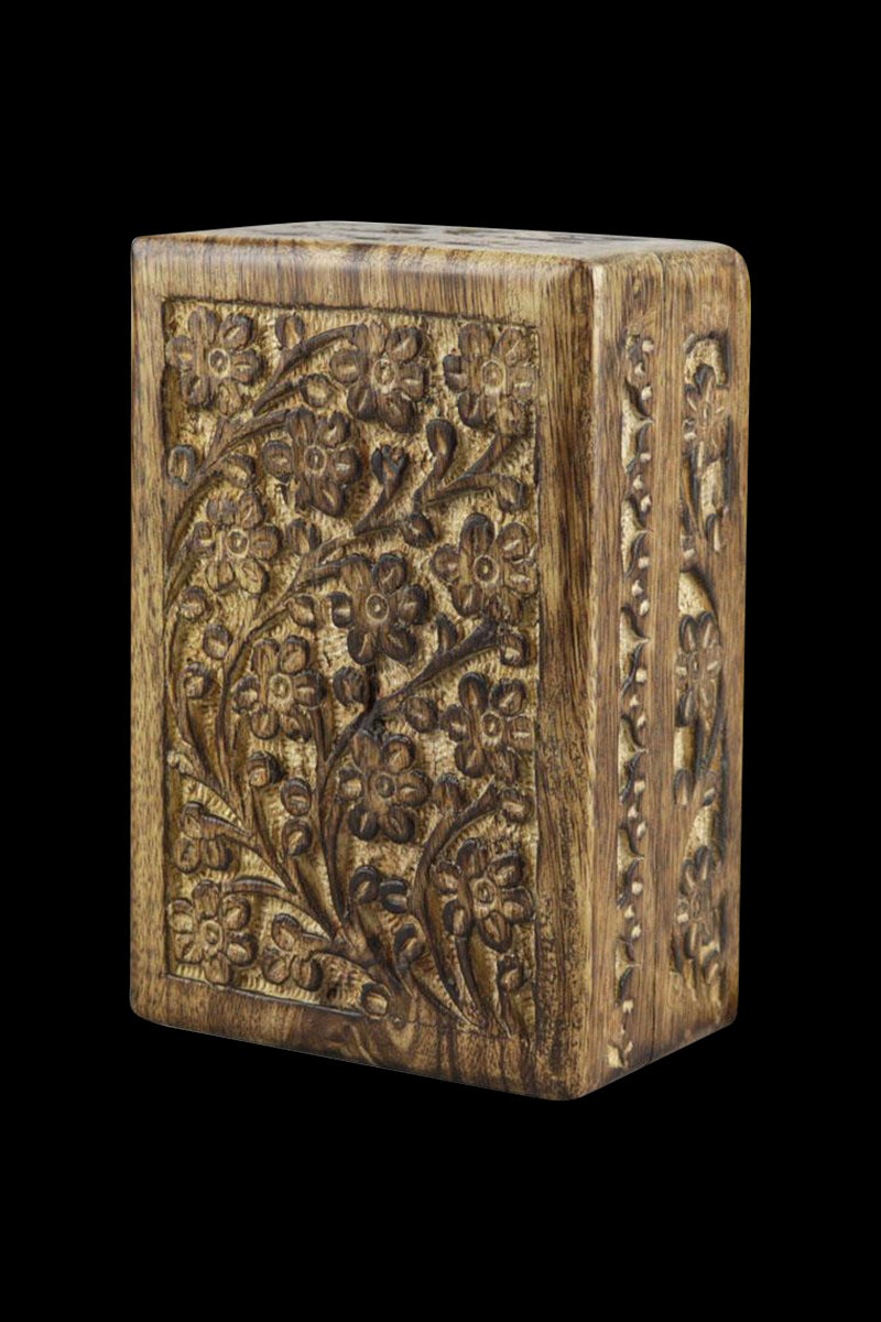 Exquisite Floral Carved Wood Herb Stash Box