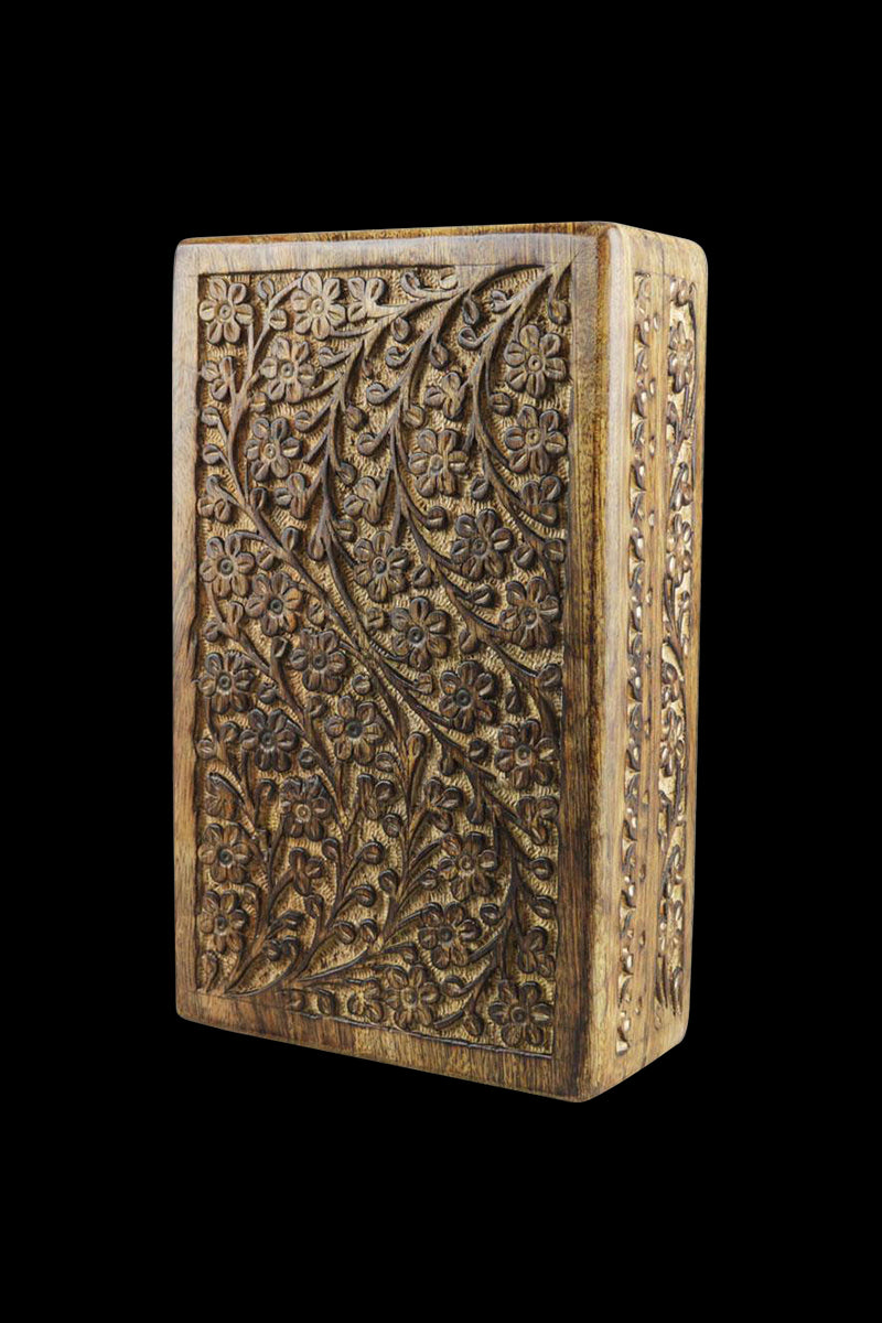 Exquisite Floral Carved Wooden Stash Box