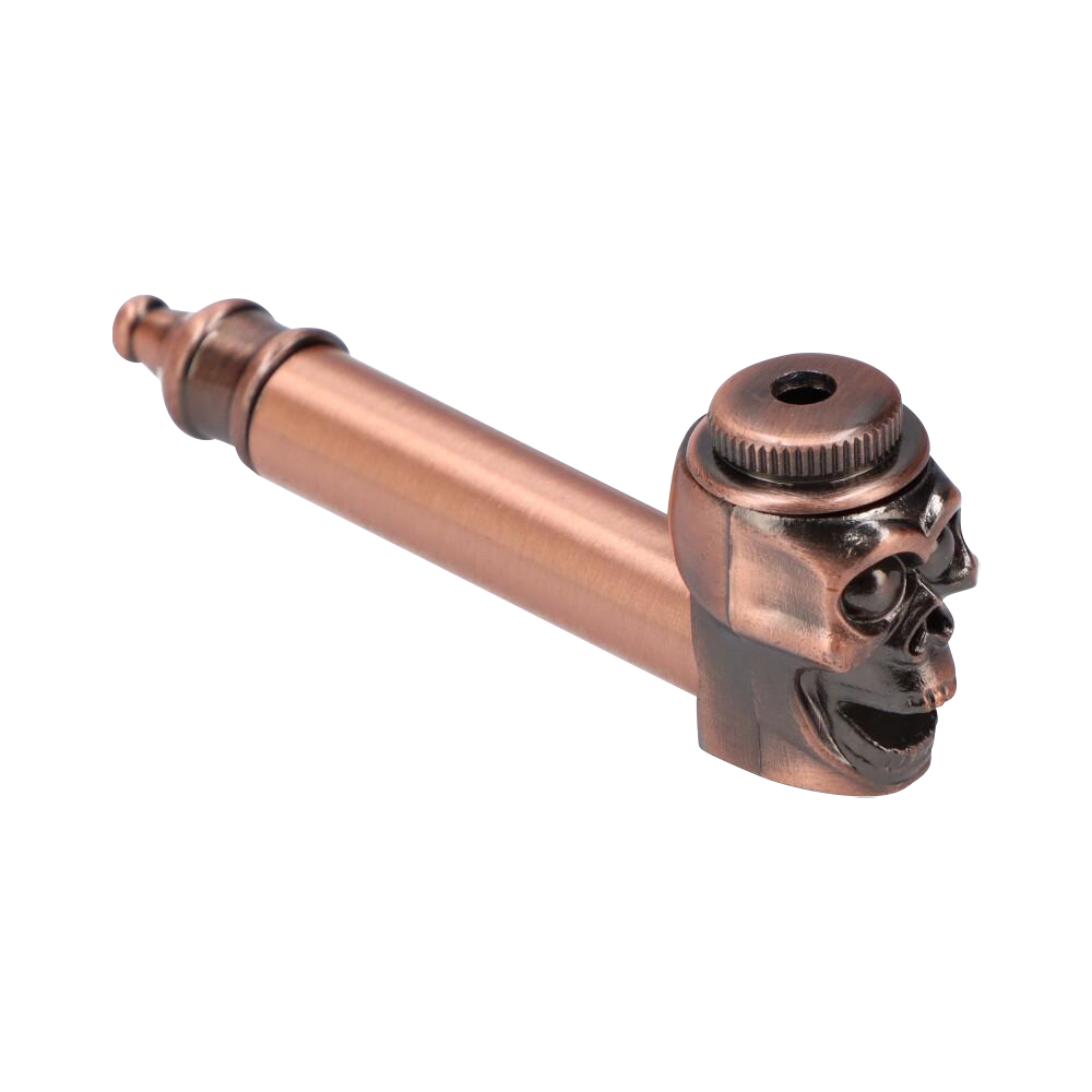 Stunning Metal Hand Pipe Featuring a Detailed Skull Head