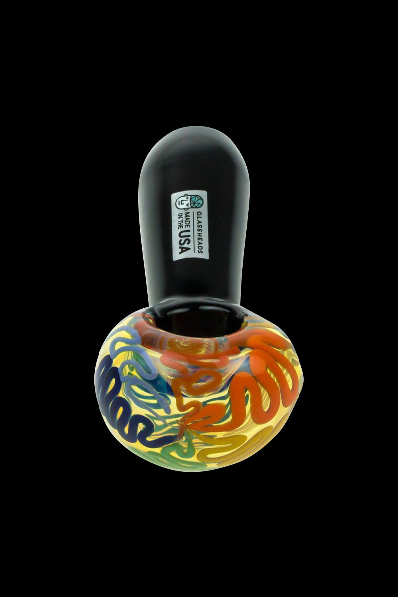 GlassHeads Black Spoon Pipe with Stunning Rainbow Cane Bowl - A Colorful Smoking Essential!