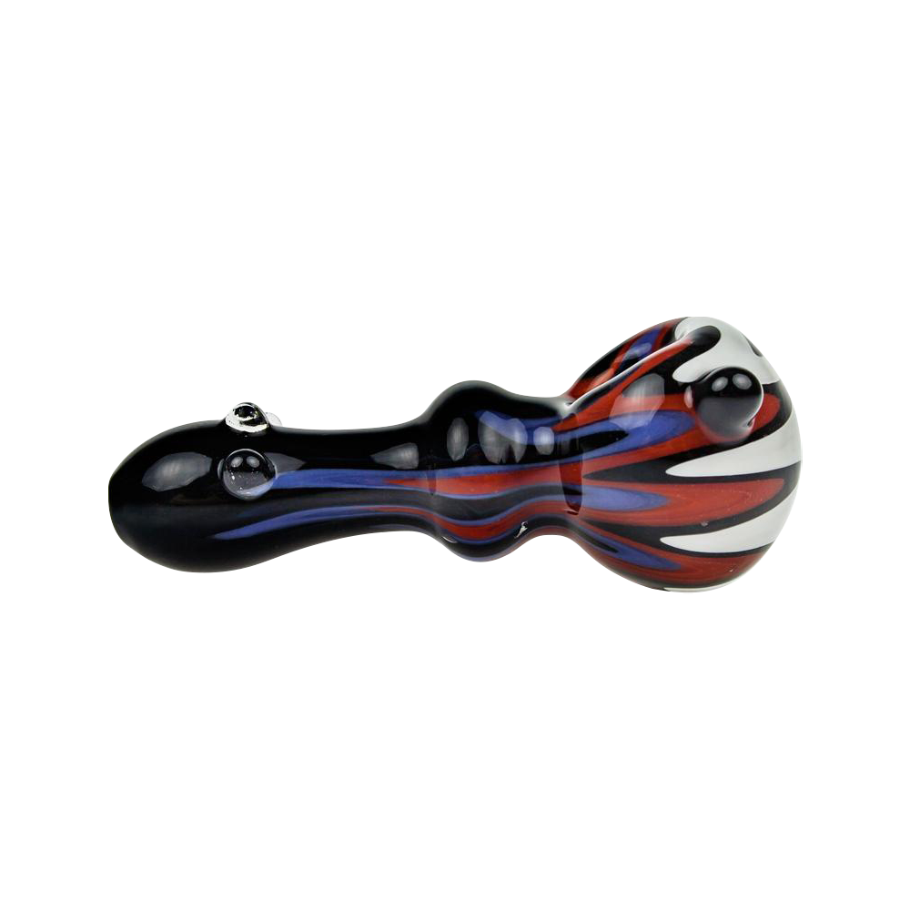 G-Spot Stunning Glass Spoon Pipe with Color Stripes and Clear Marbles