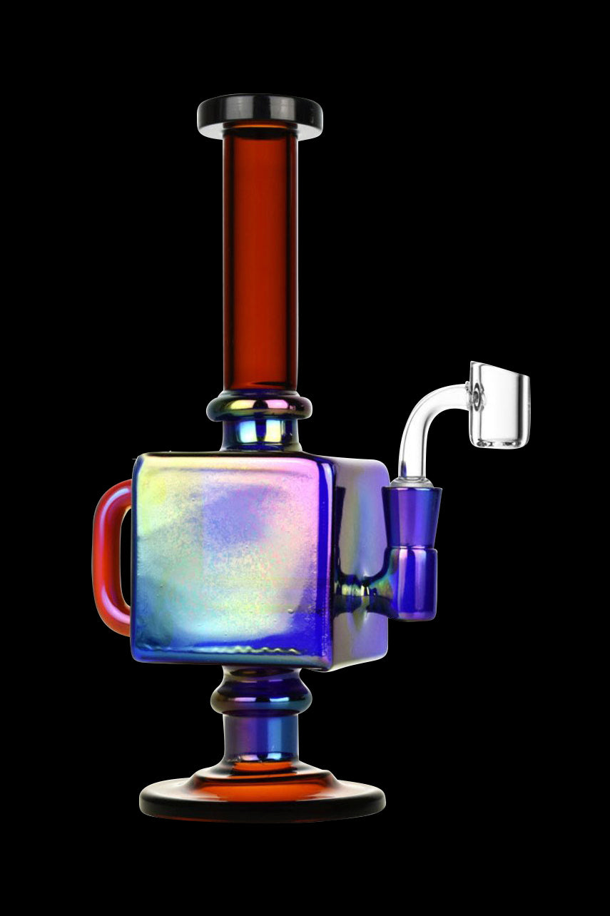 Stunning Iridescent Teapot Cube Inline Smoking Rig