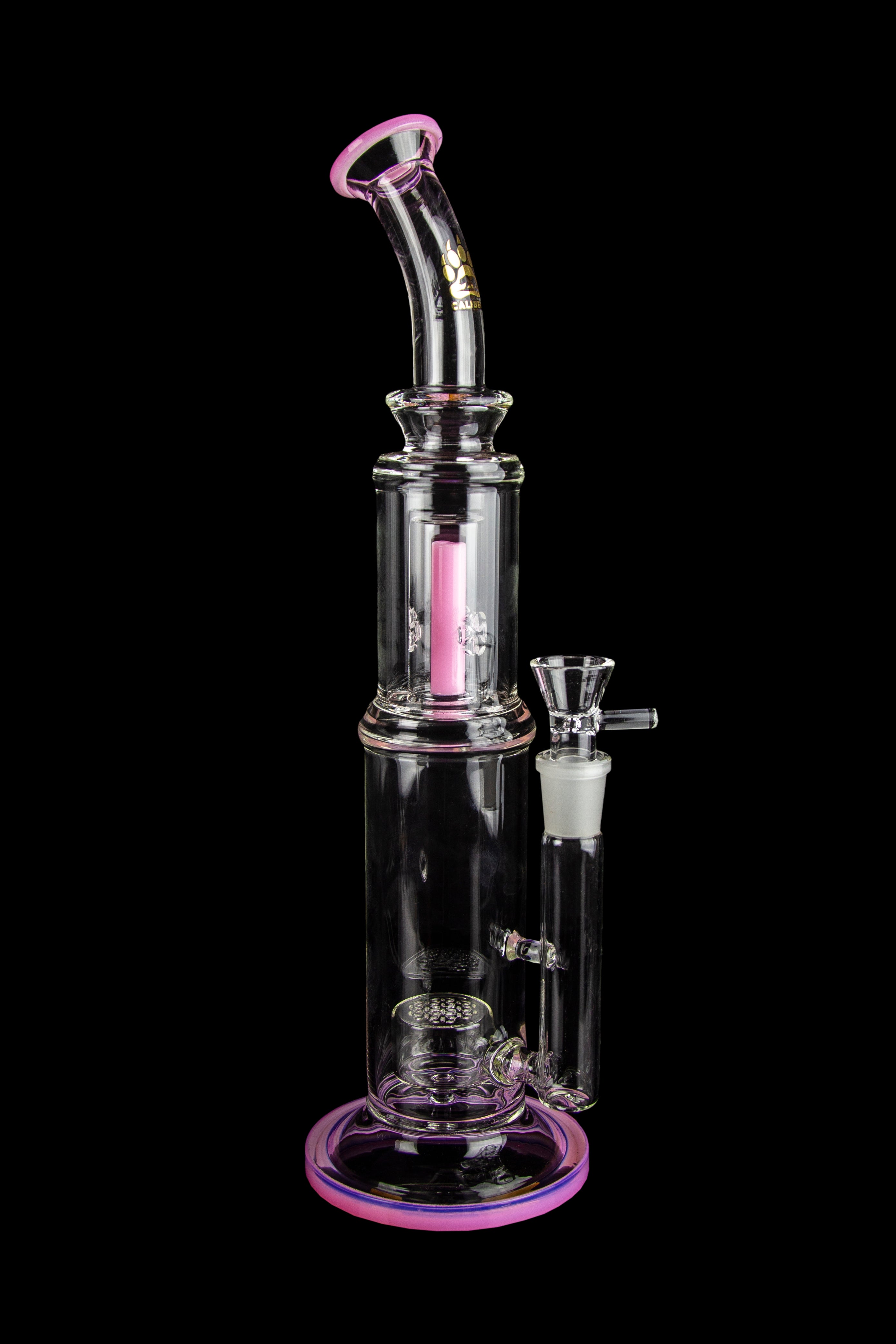 Calibear Susan: The Stylish Bent Neck Dual Perc Stemless Water Pipe with Colorful Accents