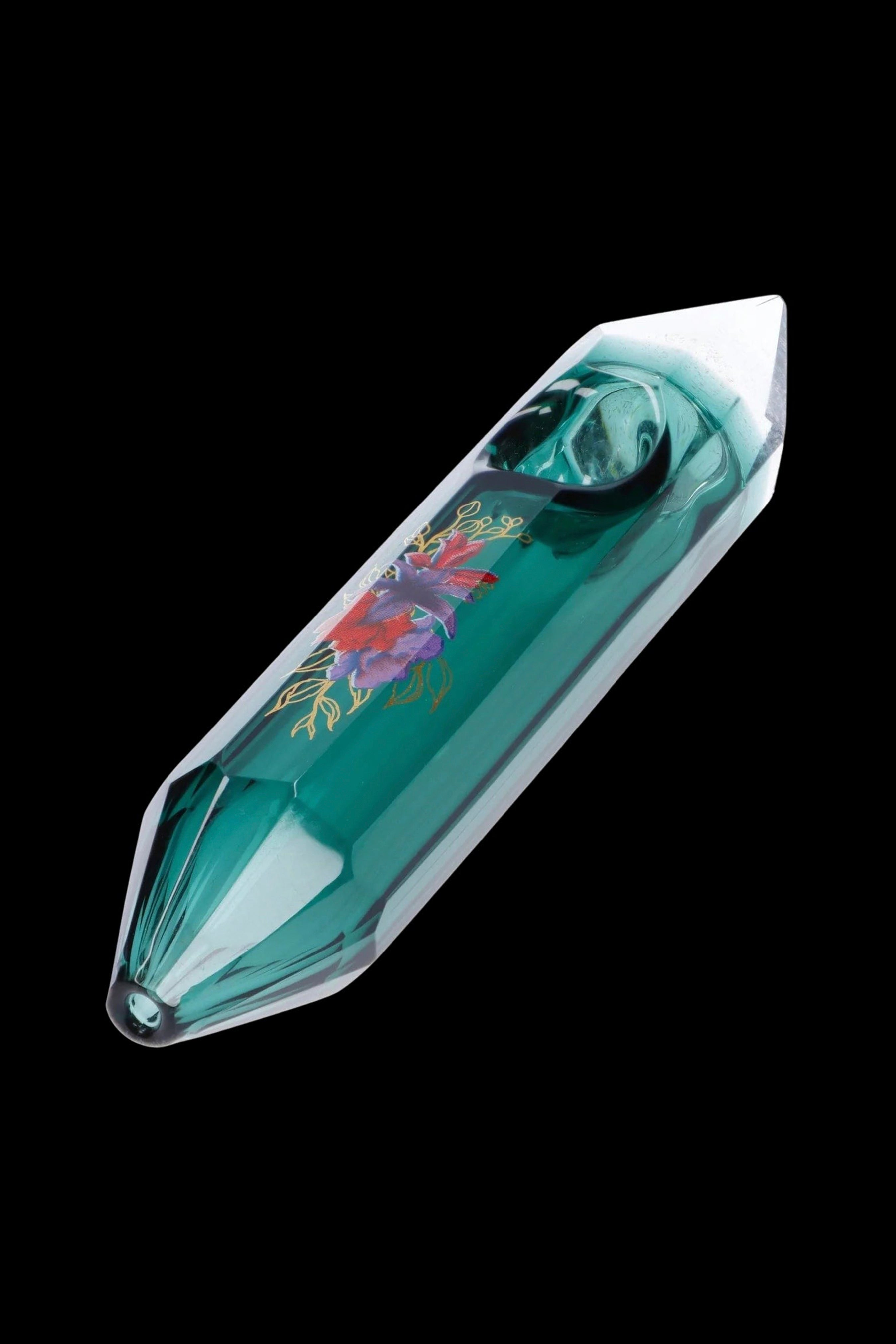 Exquisite Floral Lush Teal Crystal Hand Pipe: A Must-Have!