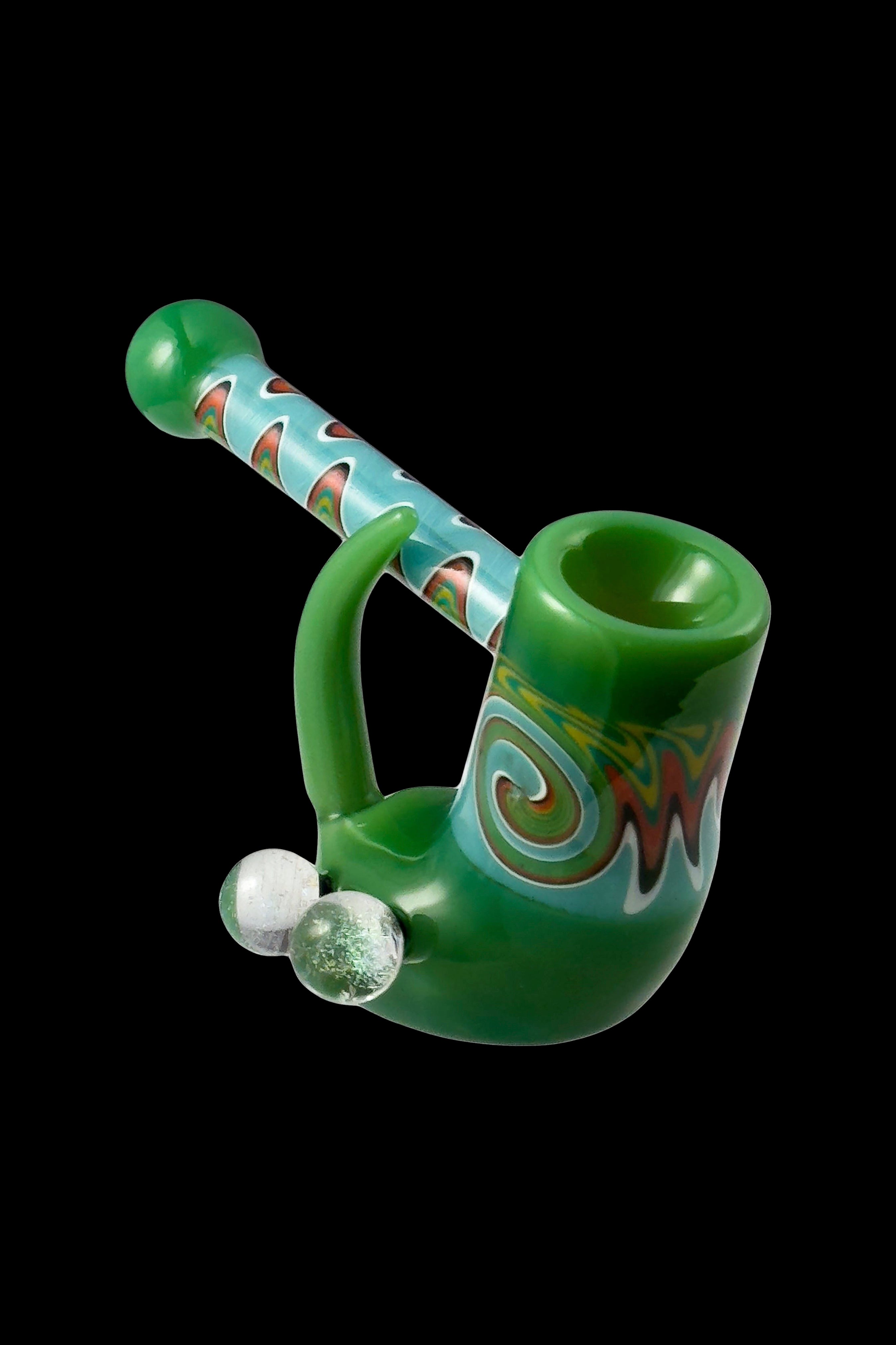 Crush Fang Bubbler Pipe with Dual Galaxy Marbles - A Stunning Smoking Artifact