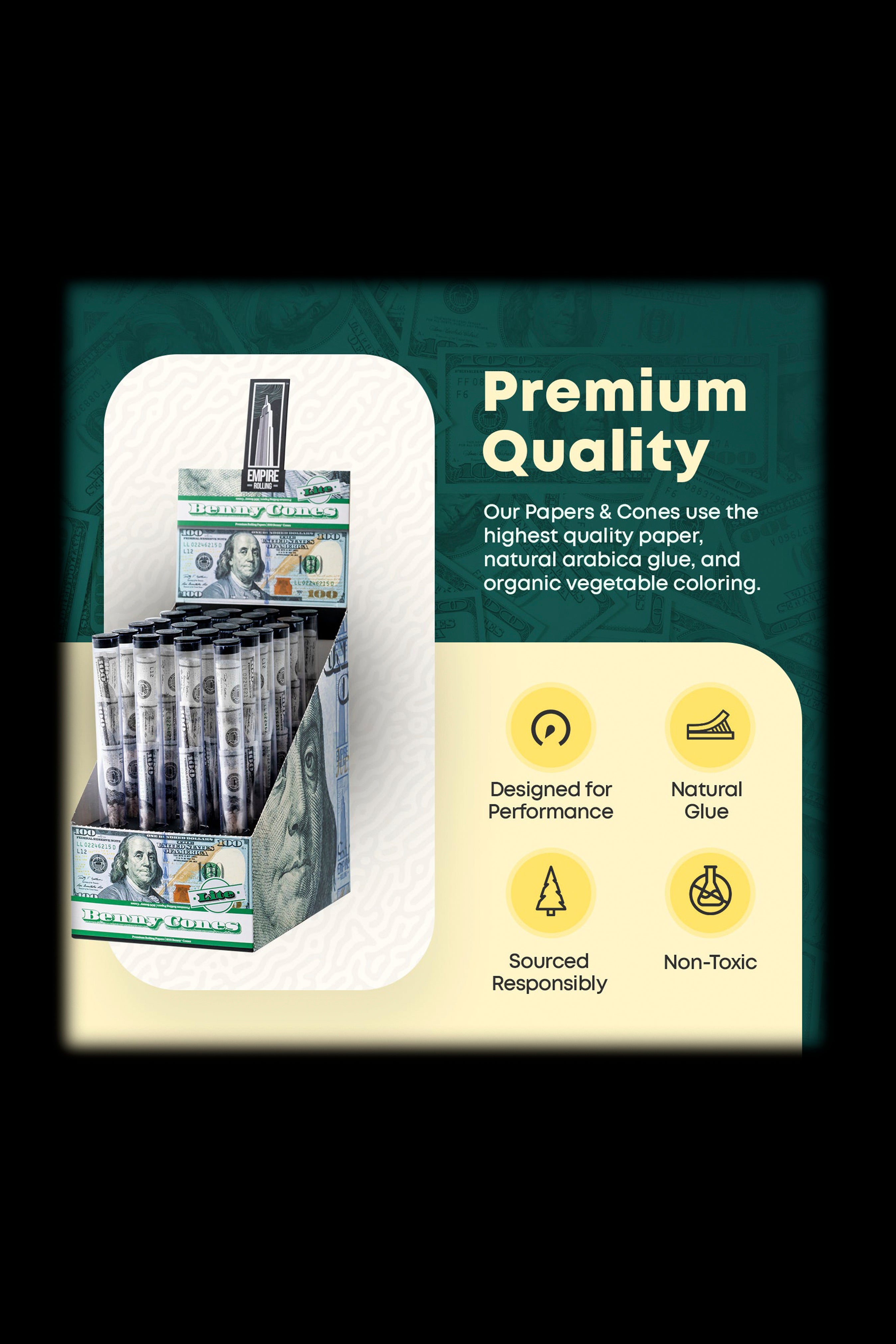 Empire Rolling Bulk Benny Cones Box - 800 Premium 100 Dollar Bill Cones