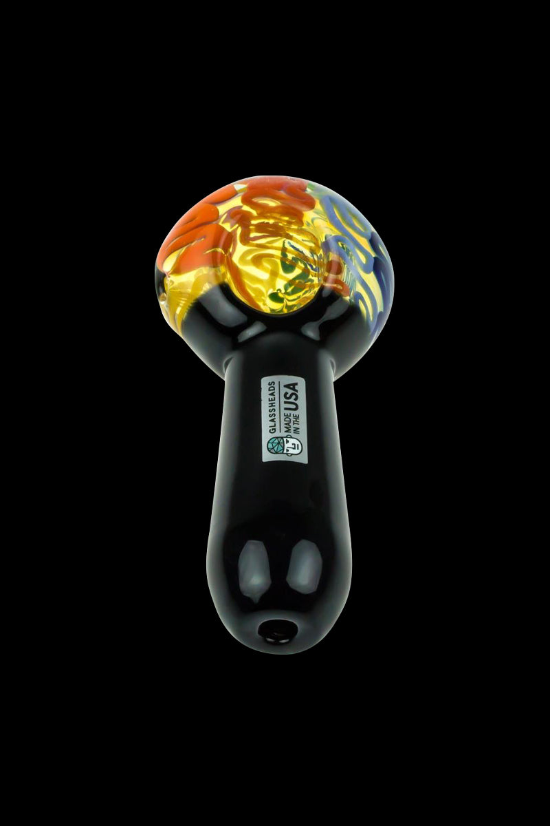GlassHeads Black Spoon Pipe with Stunning Rainbow Cane Bowl - A Colorful Smoking Essential!