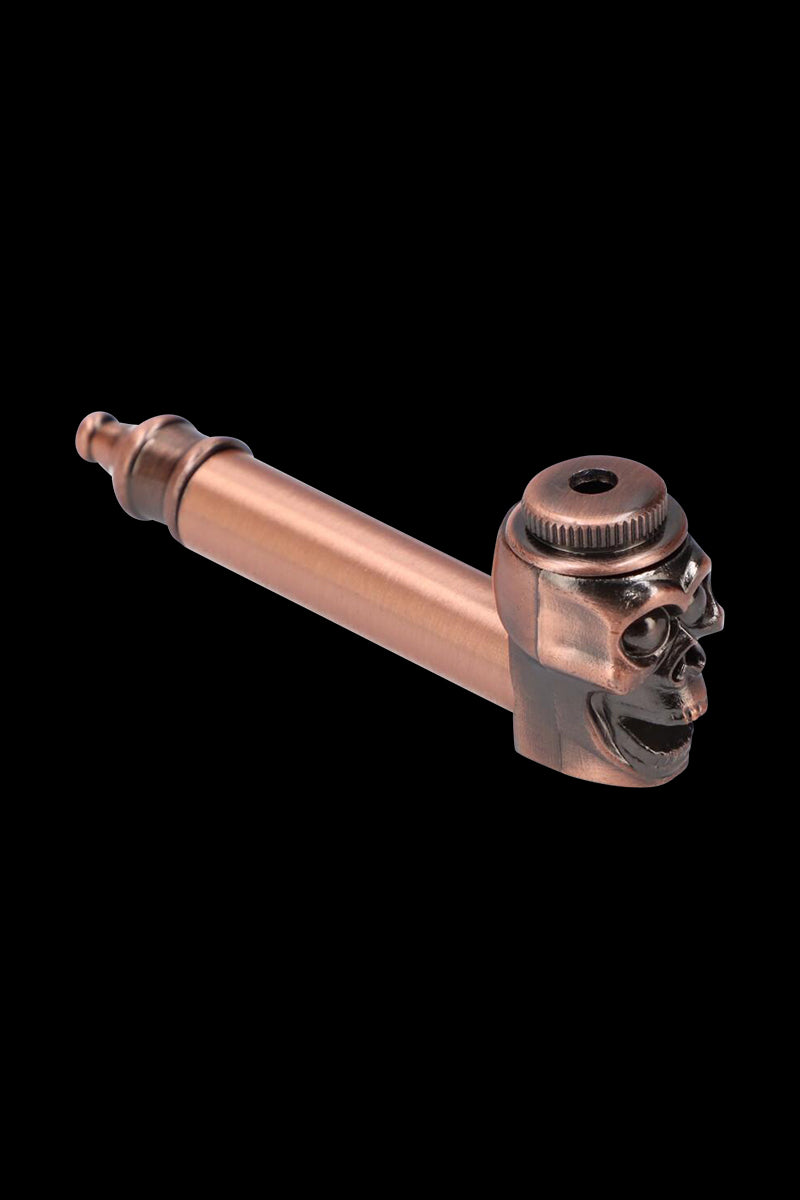 Stunning Metal Hand Pipe Featuring a Detailed Skull Head