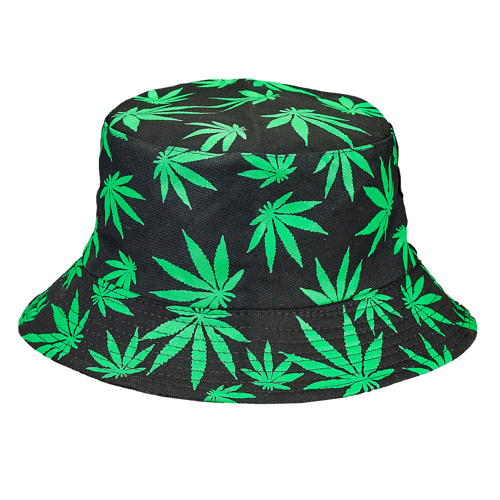 Awesome Bucket Hat with Stunning Green Hemp Leaf Print