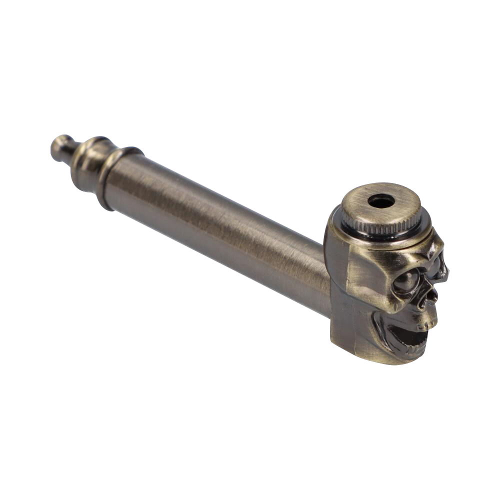Stunning Metal Hand Pipe Featuring a Detailed Skull Head