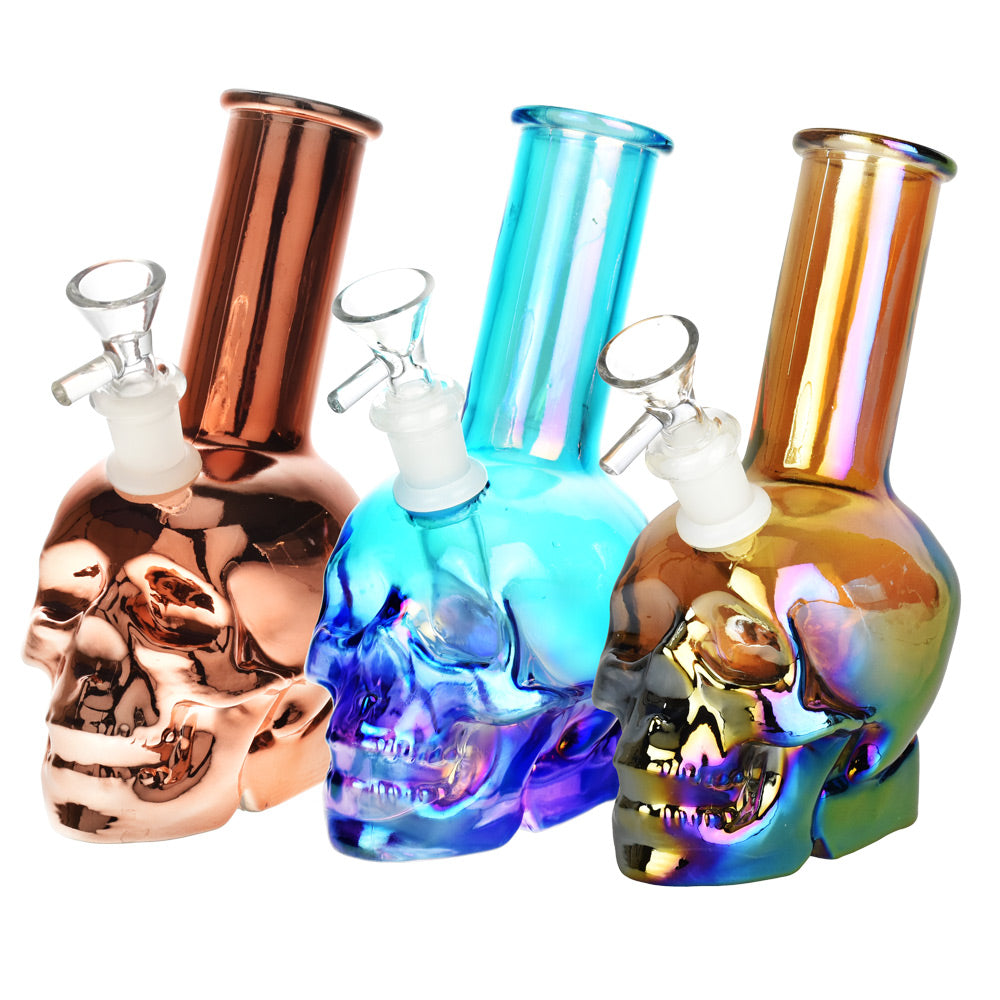 Stunning Metallic Sunset Skull Water Pipe