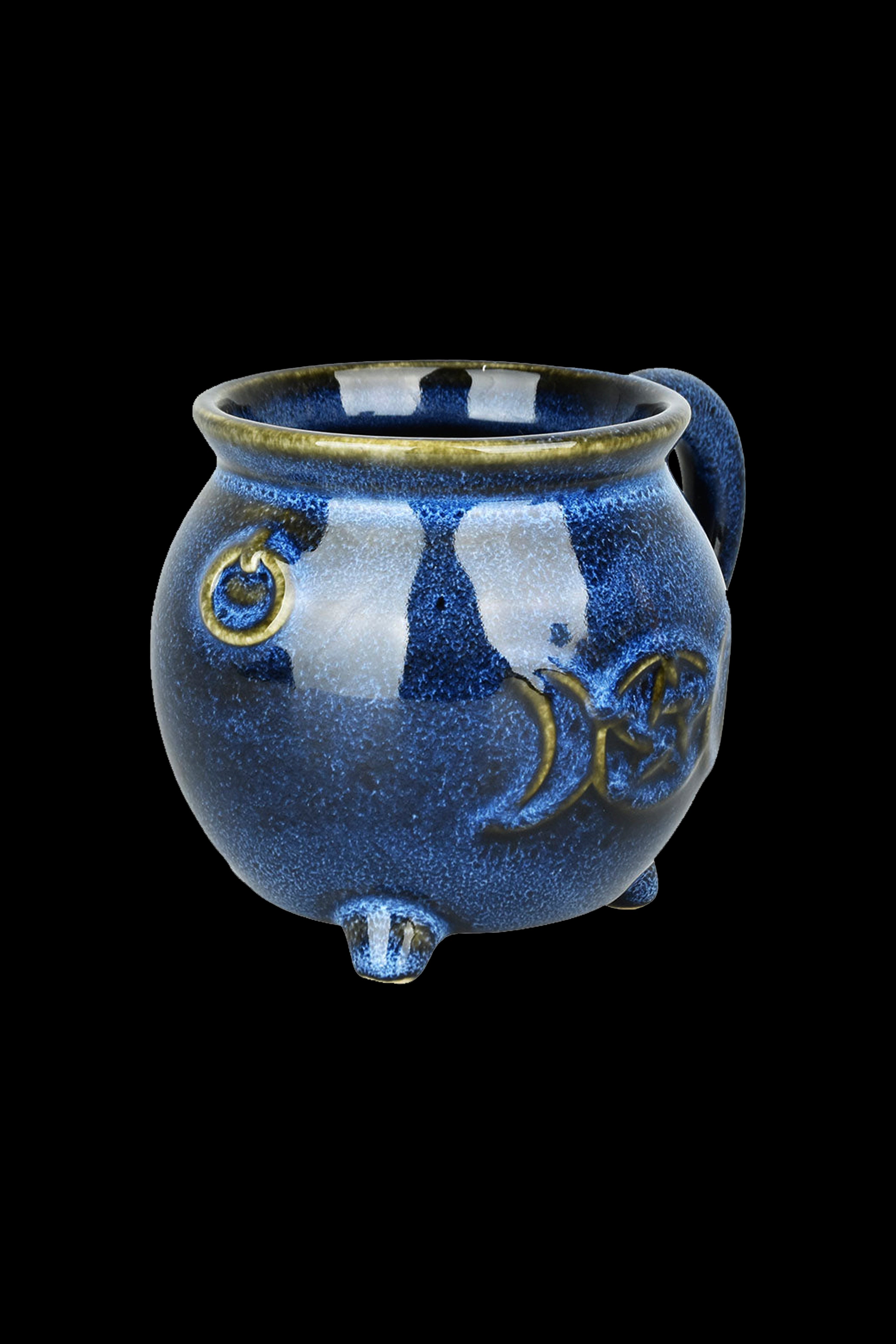 Enchanting Blue Glazed Pentagram Moon Ceramic Coffee Mug