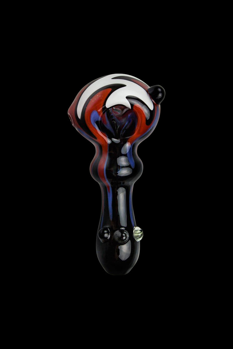 G-Spot Stunning Glass Spoon Pipe with Color Stripes and Clear Marbles