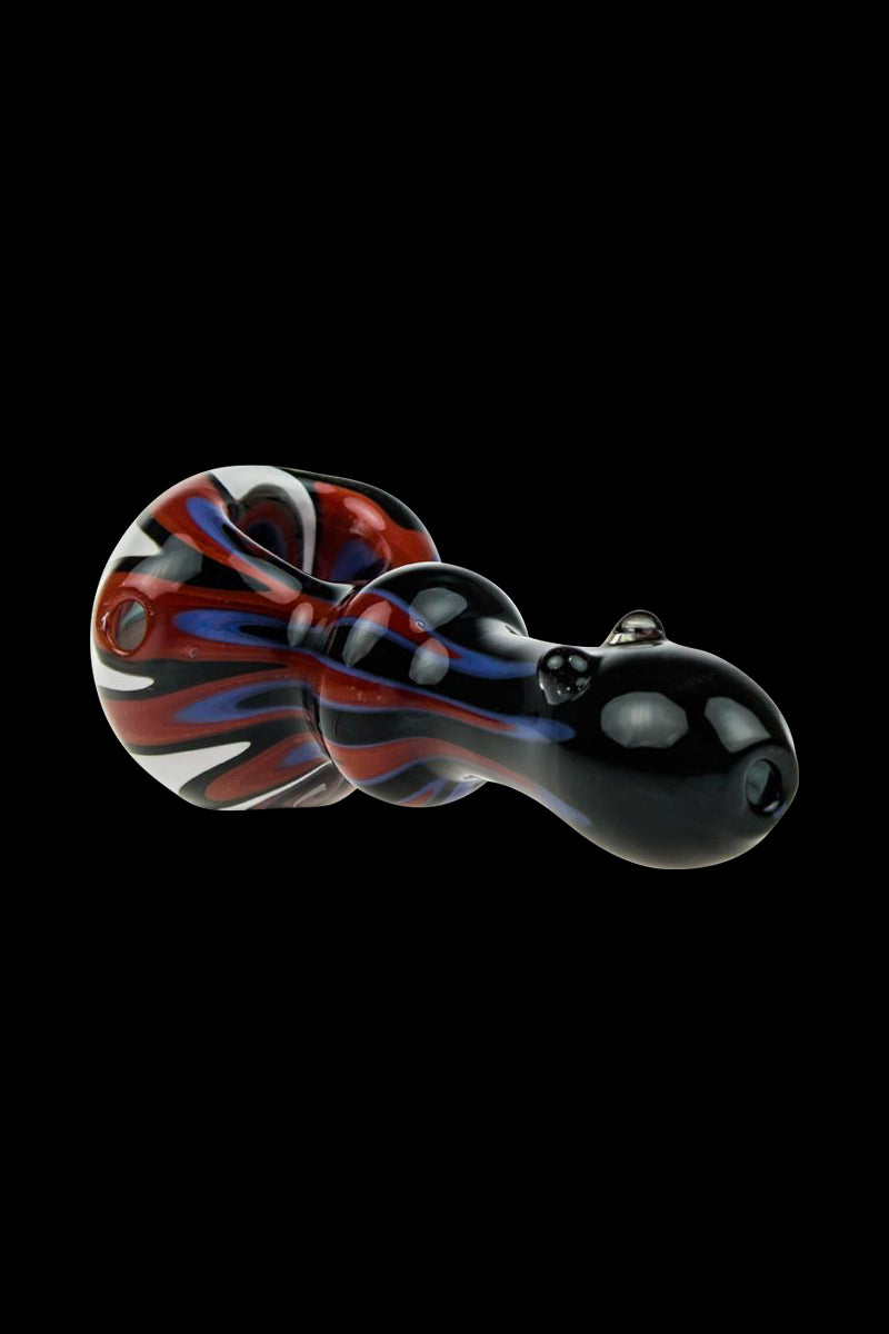 G-Spot Stunning Glass Spoon Pipe with Color Stripes and Clear Marbles