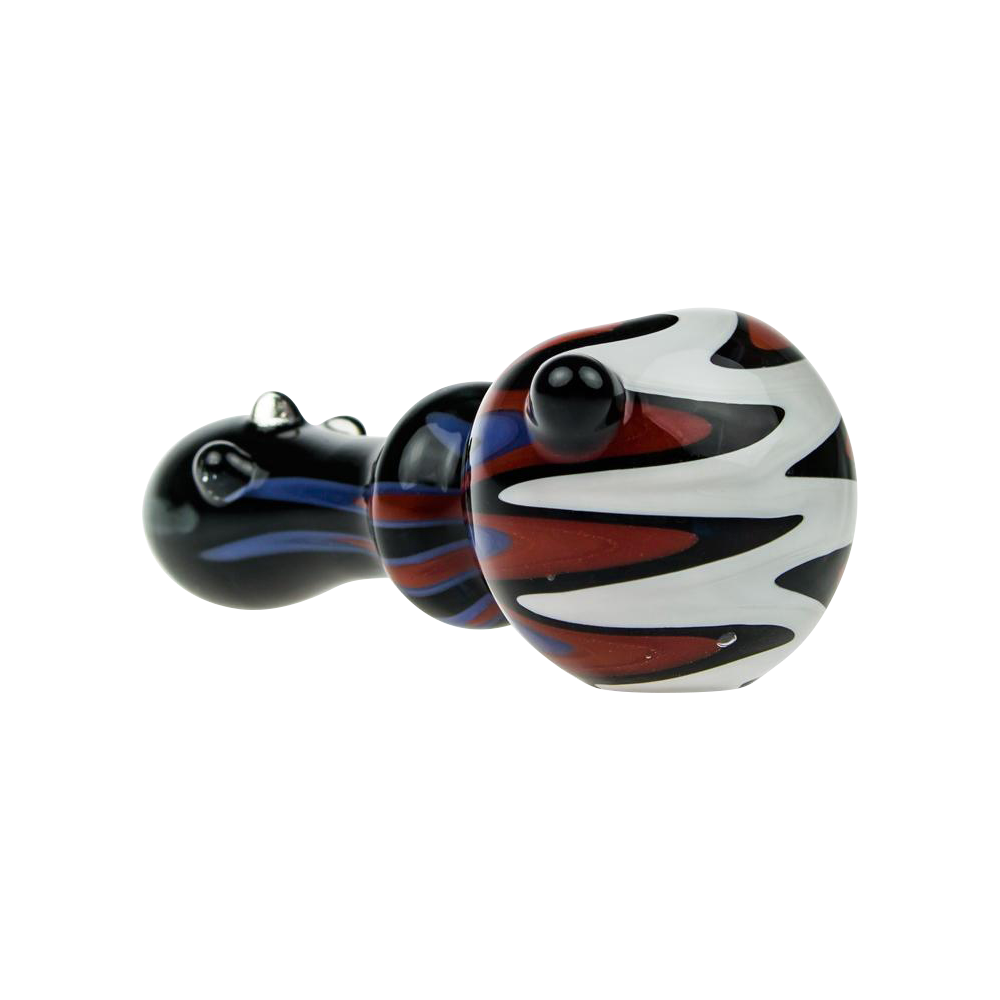 G-Spot Stunning Glass Spoon Pipe with Color Stripes and Clear Marbles
