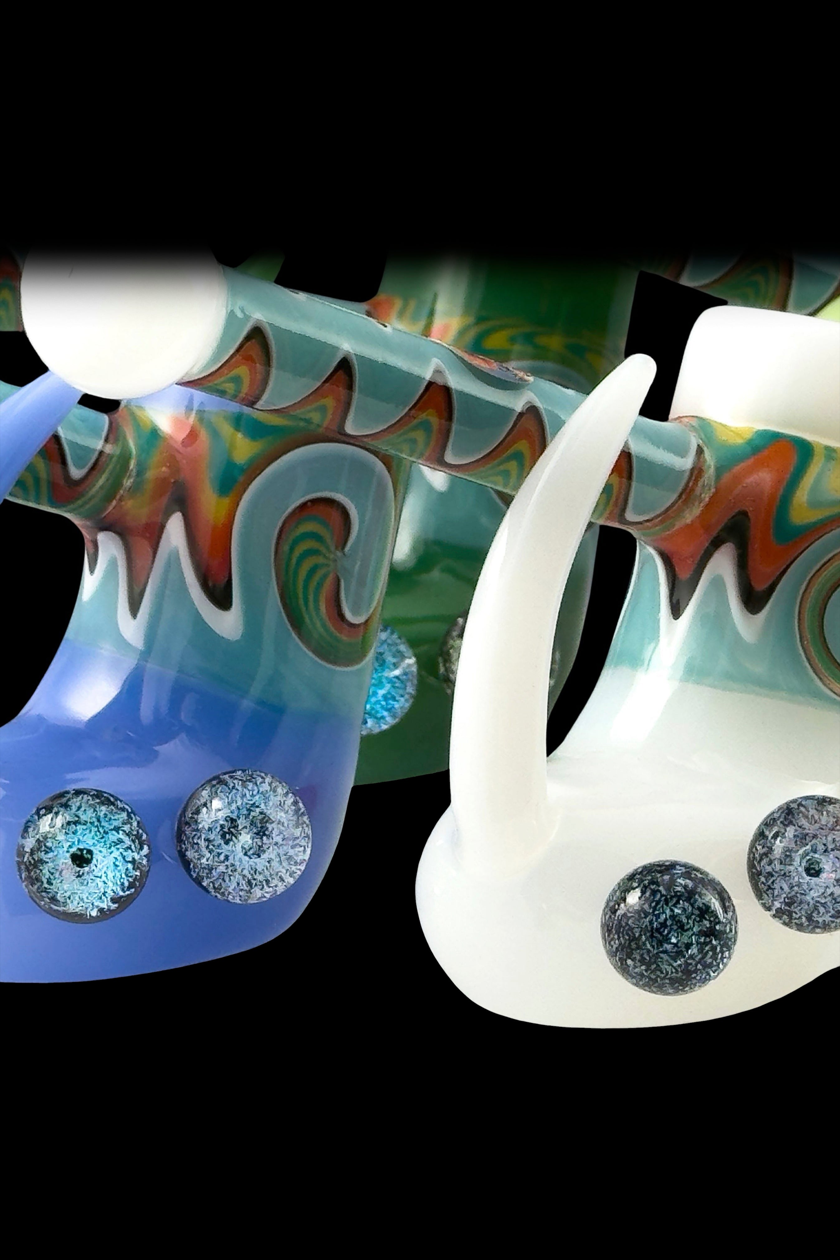 Crush Fang Bubbler Pipe with Dual Galaxy Marbles - A Stunning Smoking Artifact