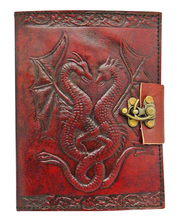 Enchanted Double Dragon Leather Journal with a Secure Lock