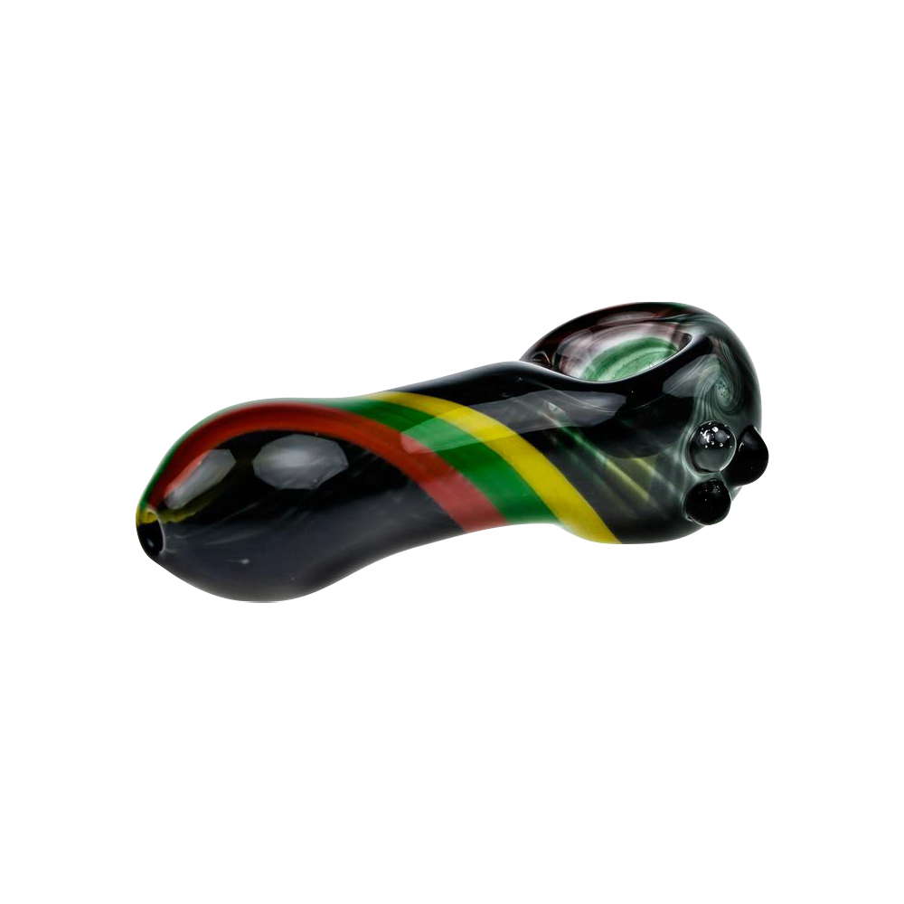 G-Spot Black Rasta Stripes Glass Spoon Pipe - Premium Smoking Delight