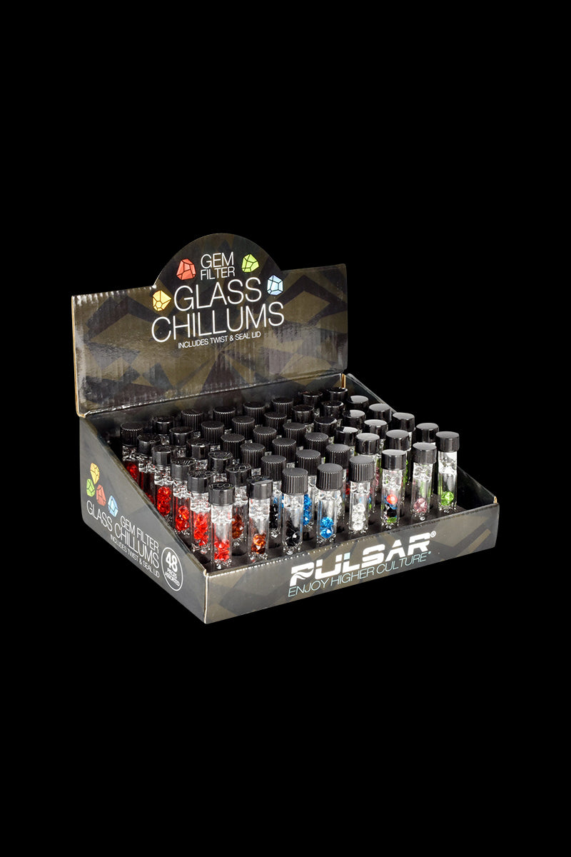 Pulsar Gem Filter Glass Chillum with Lid - 48 Pack: A Must - Have for Smokers!