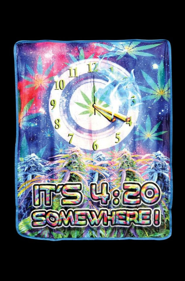 Colorful 'It's 4:20 Somewhere' Fleece Blanket - Cozy and Stylish!