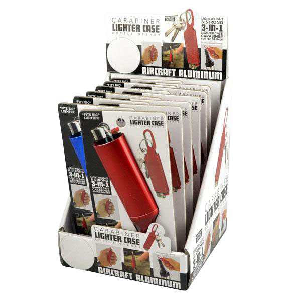 Awesome Metal Carabiner Lighter Case with Bottle Opener - 12-Pack Bundle
