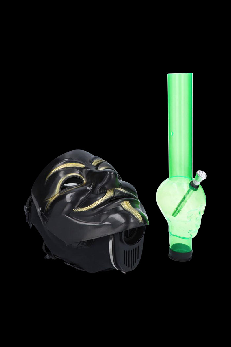 Stunning Anonymous Skull Tube Gas Mask Bong - Black Gold Edition