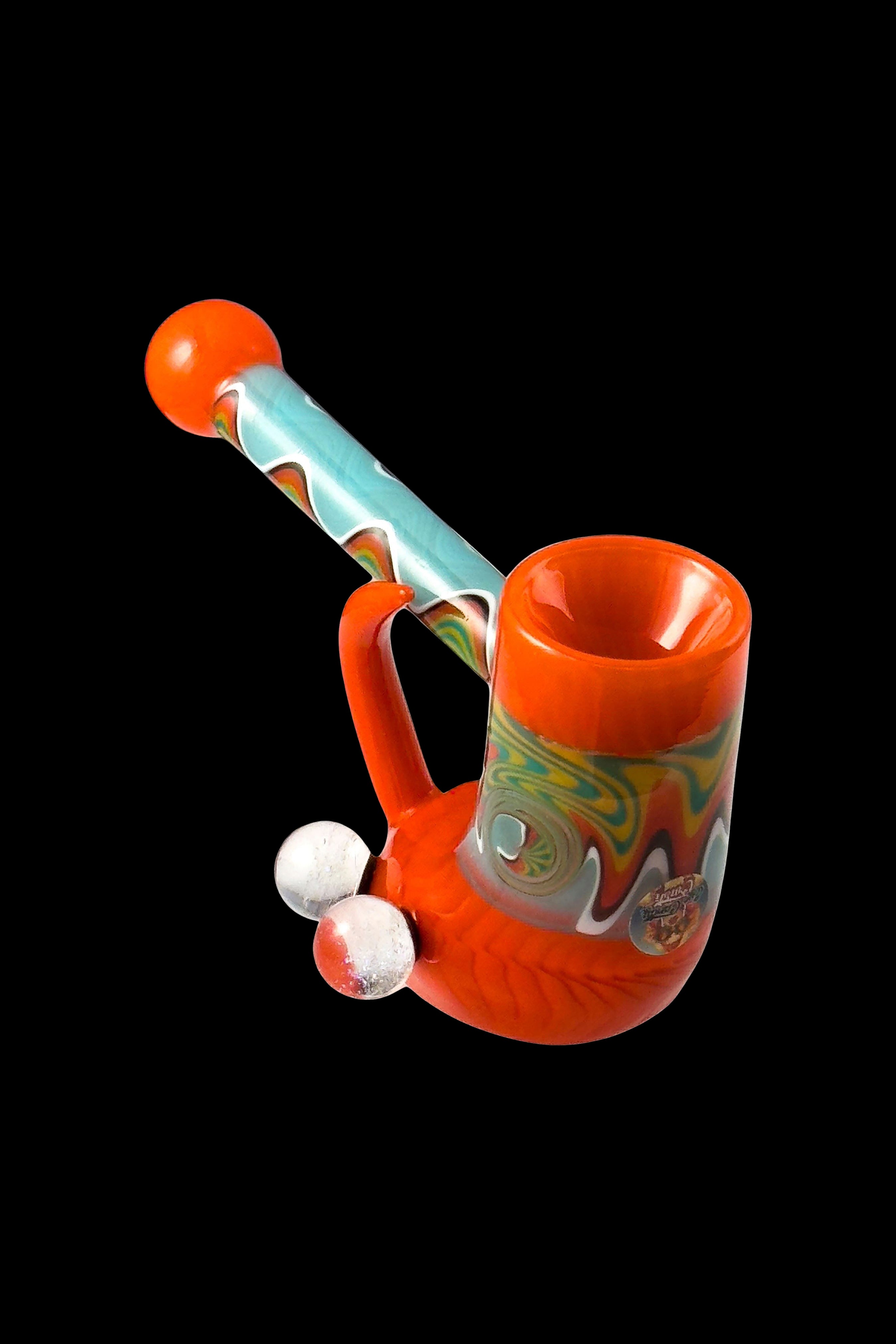 Crush Fang Bubbler Pipe with Dual Galaxy Marbles - A Stunning Smoking Artifact