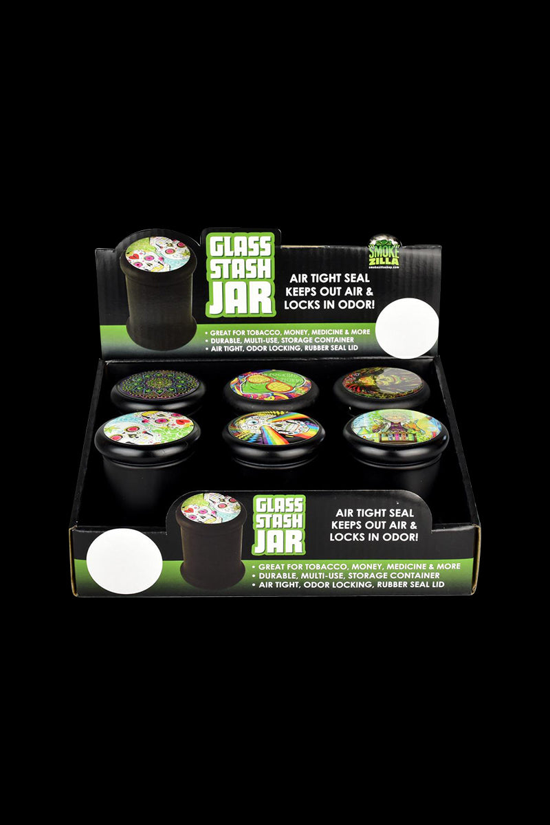 Bulk 6-Pack Black Glass Psychedelic Design Stash Jars - Secure Your Herbs Now!