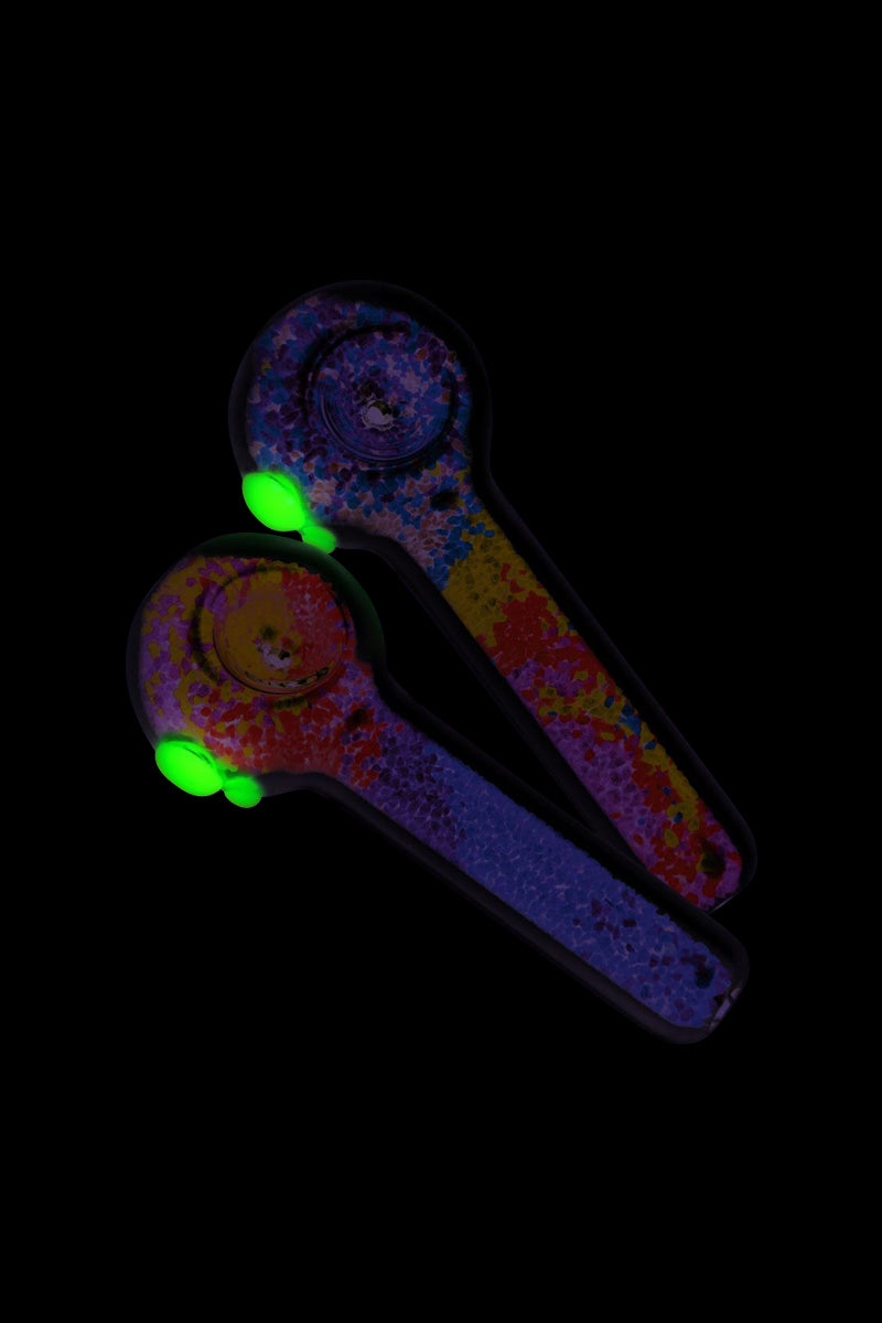 Frit Filled Glow-in-the-Dark Glass Spoon Pipe