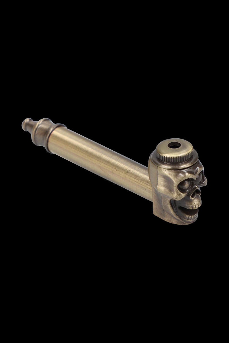 Stunning Metal Hand Pipe Featuring a Detailed Skull Head