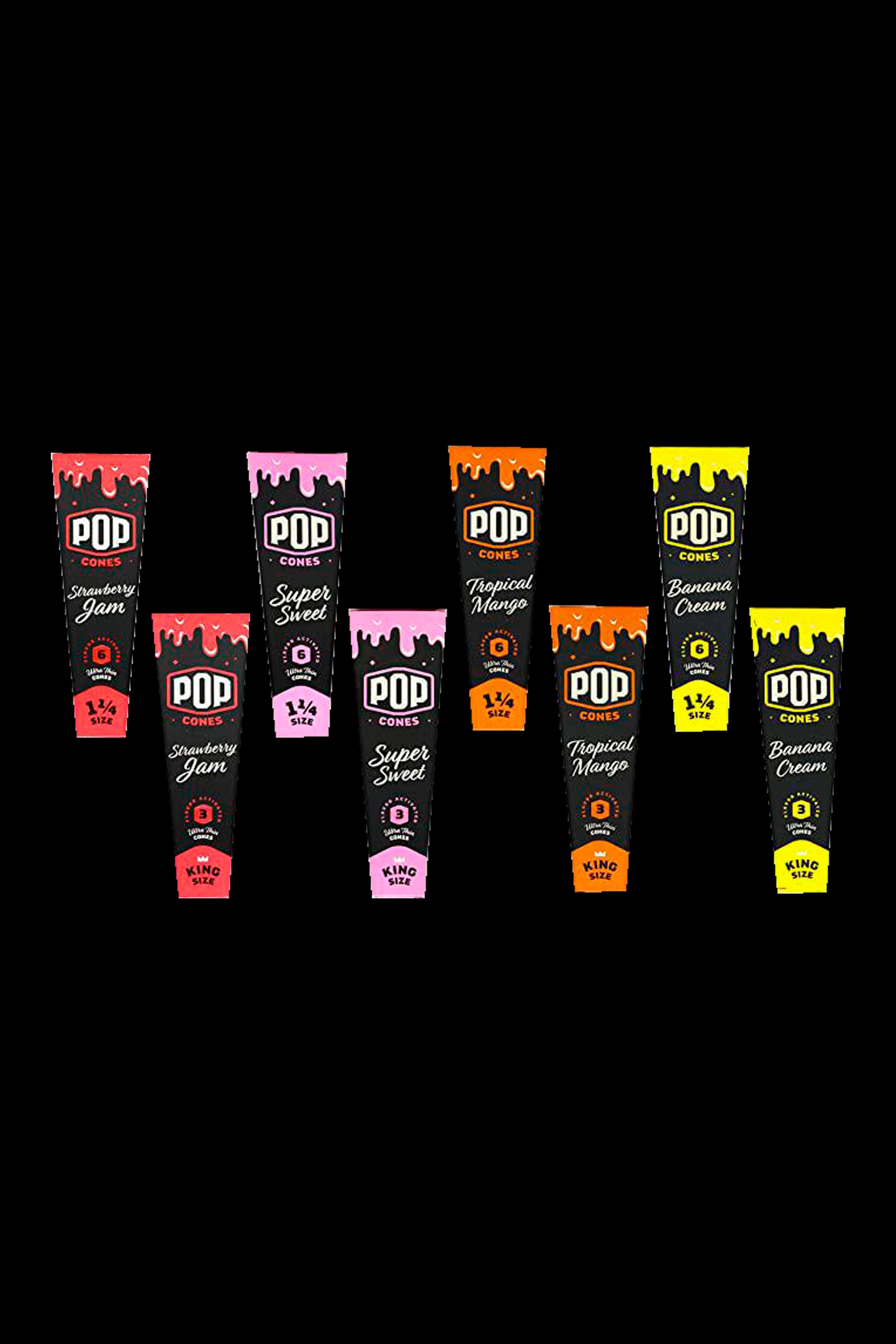 Pop Cones King and 1 Size Pre-Rolled Cones with Flavor Tip - 8-Pack Mixed Flavors