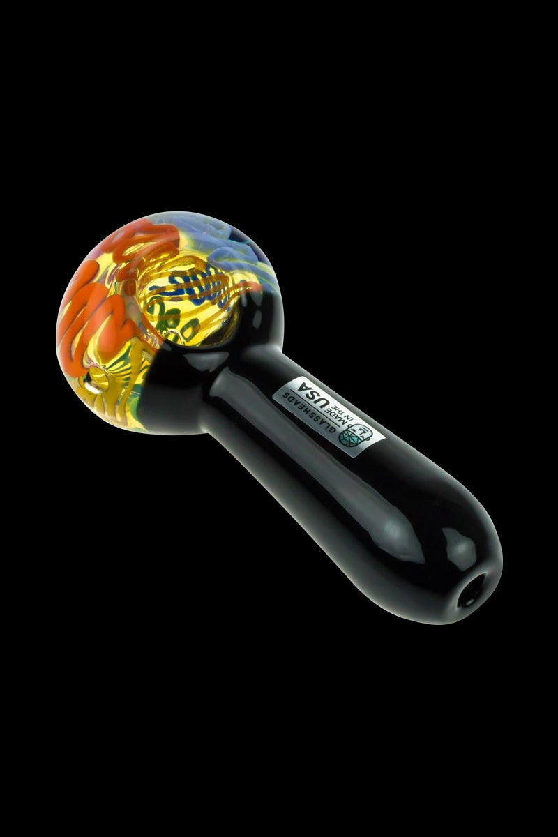 GlassHeads Black Spoon Pipe with Stunning Rainbow Cane Bowl - A Colorful Smoking Essential!