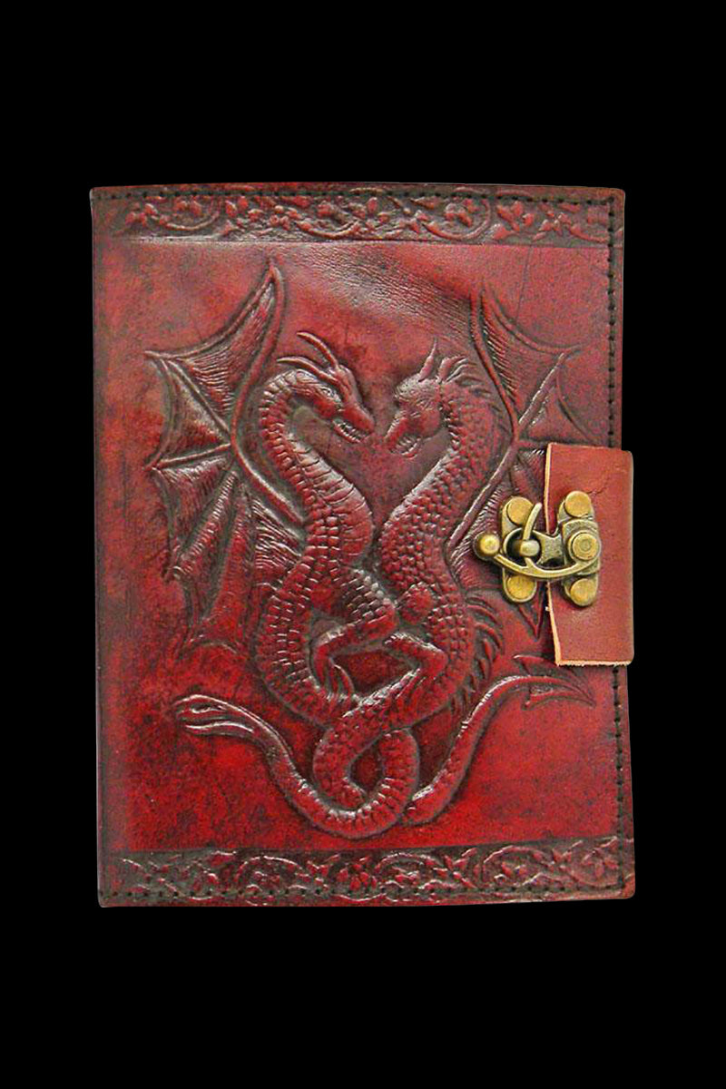 Enchanted Double Dragon Leather Journal with a Secure Lock