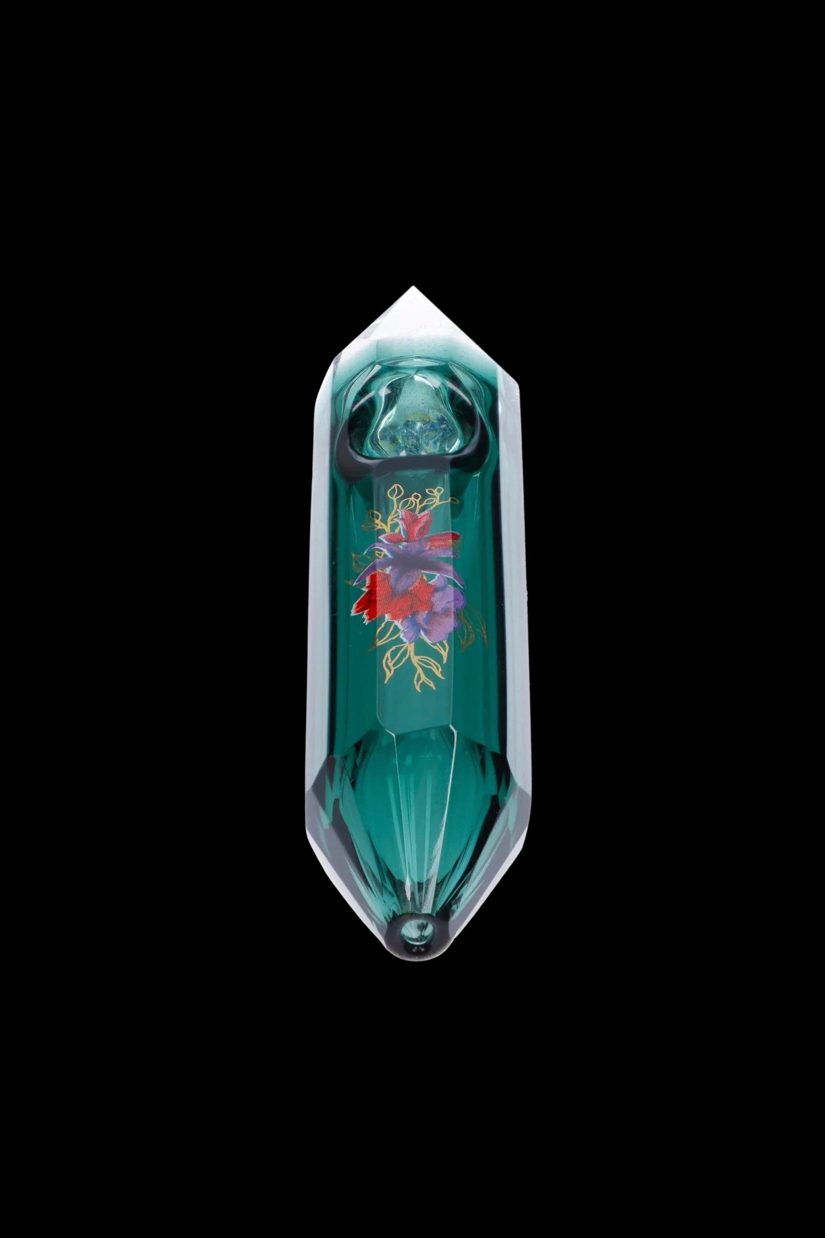 Exquisite Floral Lush Teal Crystal Hand Pipe: A Must-Have!